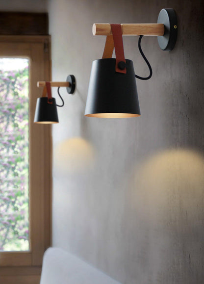 Chic Scandinavian wood and leather wall light - Elegant LED design for contemporary and warm spaces