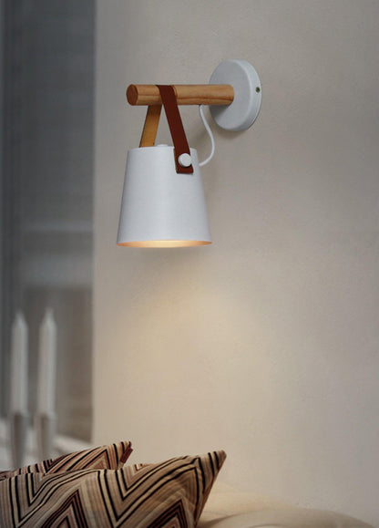 Chic Scandinavian wood and leather wall light - Elegant LED design for contemporary and warm spaces