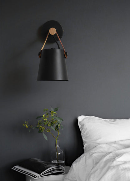 Chic Scandinavian wood and leather wall light - Elegant LED design for contemporary and warm spaces