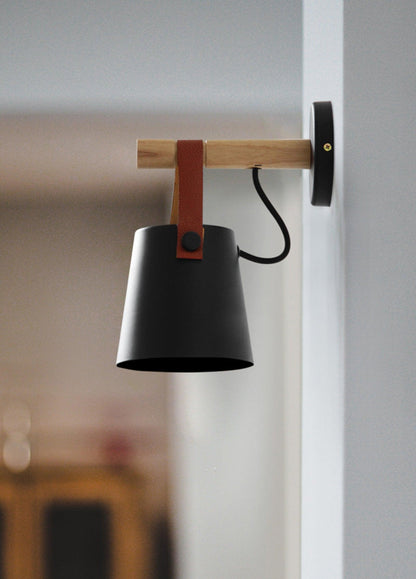Chic Scandinavian wood and leather wall light - Elegant LED design for contemporary and warm spaces
