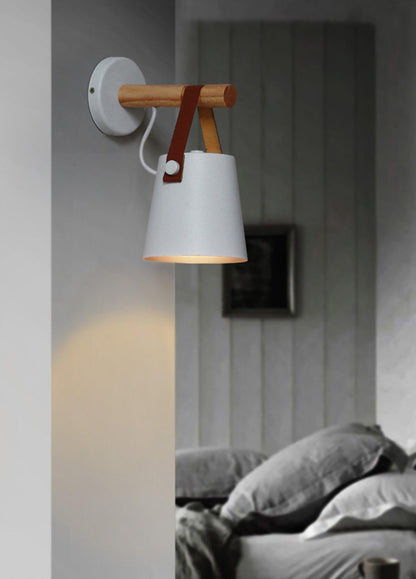 Chic Scandinavian wood and leather wall light - Elegant LED design for contemporary and warm spaces