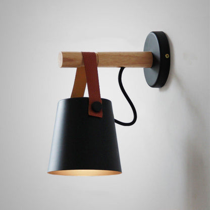 Chic Scandinavian wood and leather wall light - Elegant LED design for contemporary and warm spaces