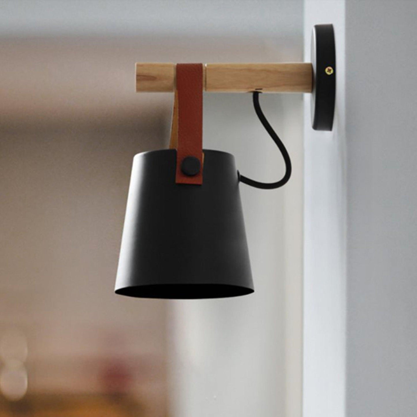 Chic Scandinavian wood and leather wall light - Elegant LED design for contemporary and warm spaces