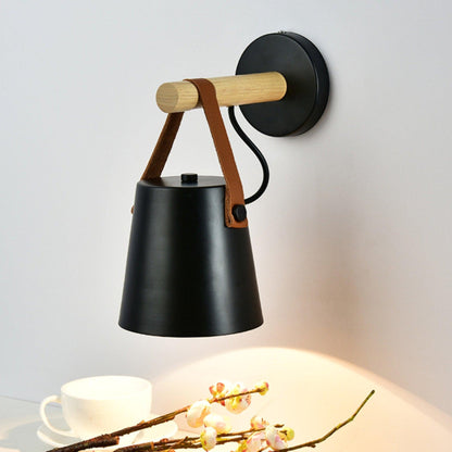 Chic Scandinavian wood and leather wall light - Elegant LED design for contemporary and warm spaces