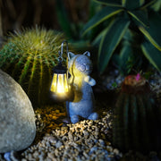 Enchanted golden solar cat statue - Stunning outdoor decor with illuminating LED lights