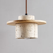 Elegant Pendant Light in Travertine and Wood – Timeless Natural Elegance with Integrated LED