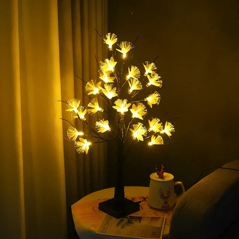 Lampe de table en forme d'arbre fleur en fibre optique enchanteresse – Adoptez une lueur blanche douce pour une ambiance élégante