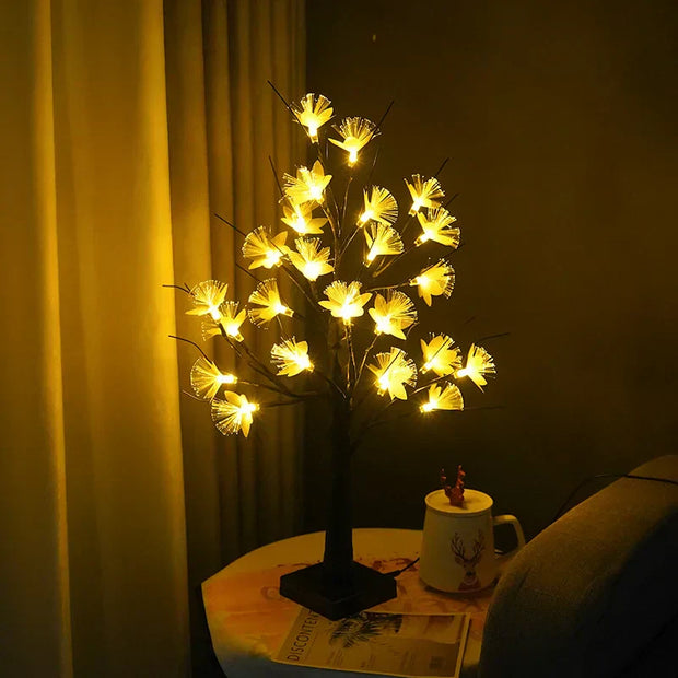 Table lamp in the shape of an enchanting fiber optic flower tree – Embrace a soft white glow for an elegant ambiance