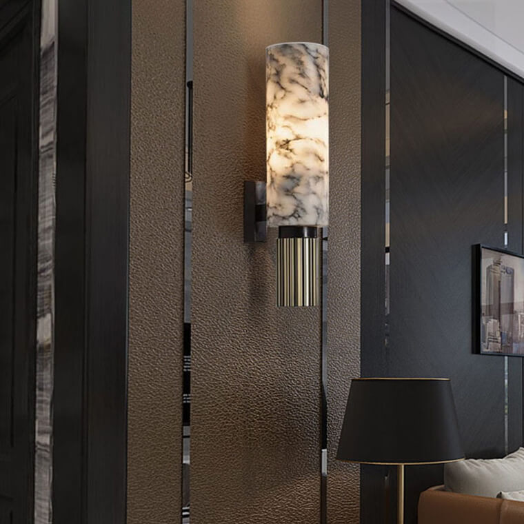Elegant vägglampa i marmor och koppar LED – Lys upp ditt moderna utrymme med stil!