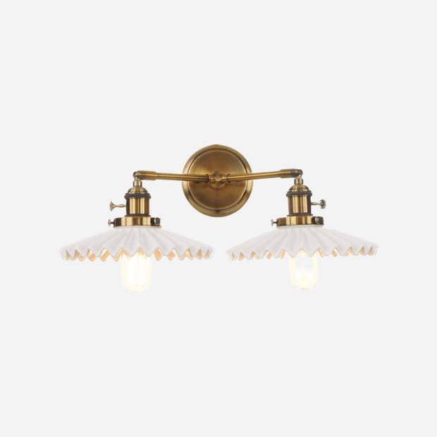 Sophisticated double ceramic wall sconce – Chic antique gold finish with double lighting