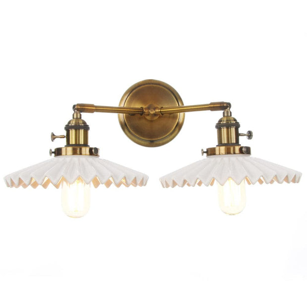 Sophisticated double ceramic wall sconce – Chic antique gold finish with double lighting