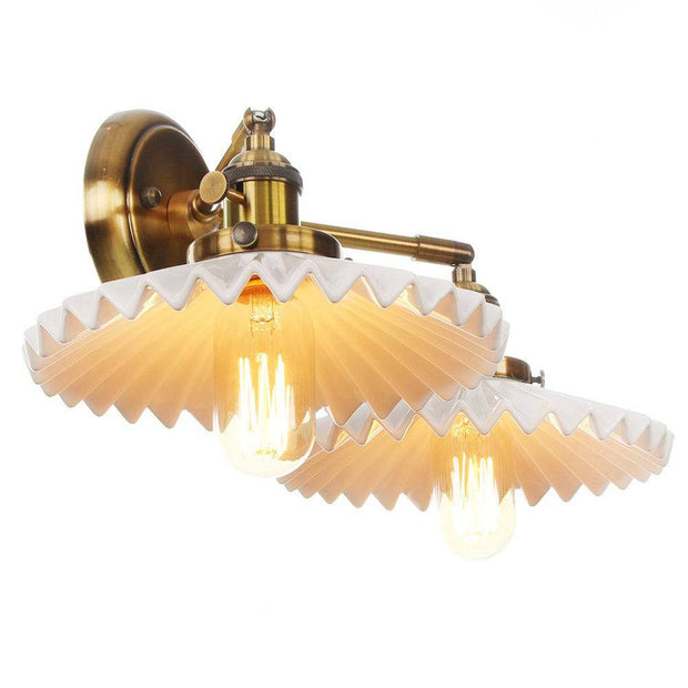 Sophisticated double ceramic wall sconce – Chic antique gold finish with double lighting