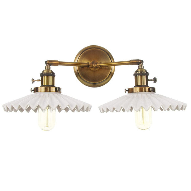 Sophisticated double ceramic wall sconce – Chic antique gold finish with double lighting