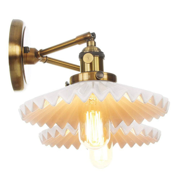 Sophisticated double ceramic wall sconce – Chic antique gold finish with double lighting