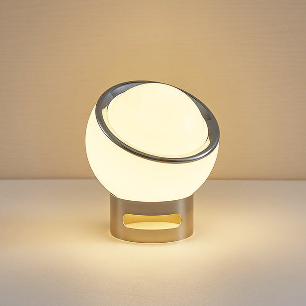 Elegant French opal Bauhaus table lamp – Glass and stainless steel design