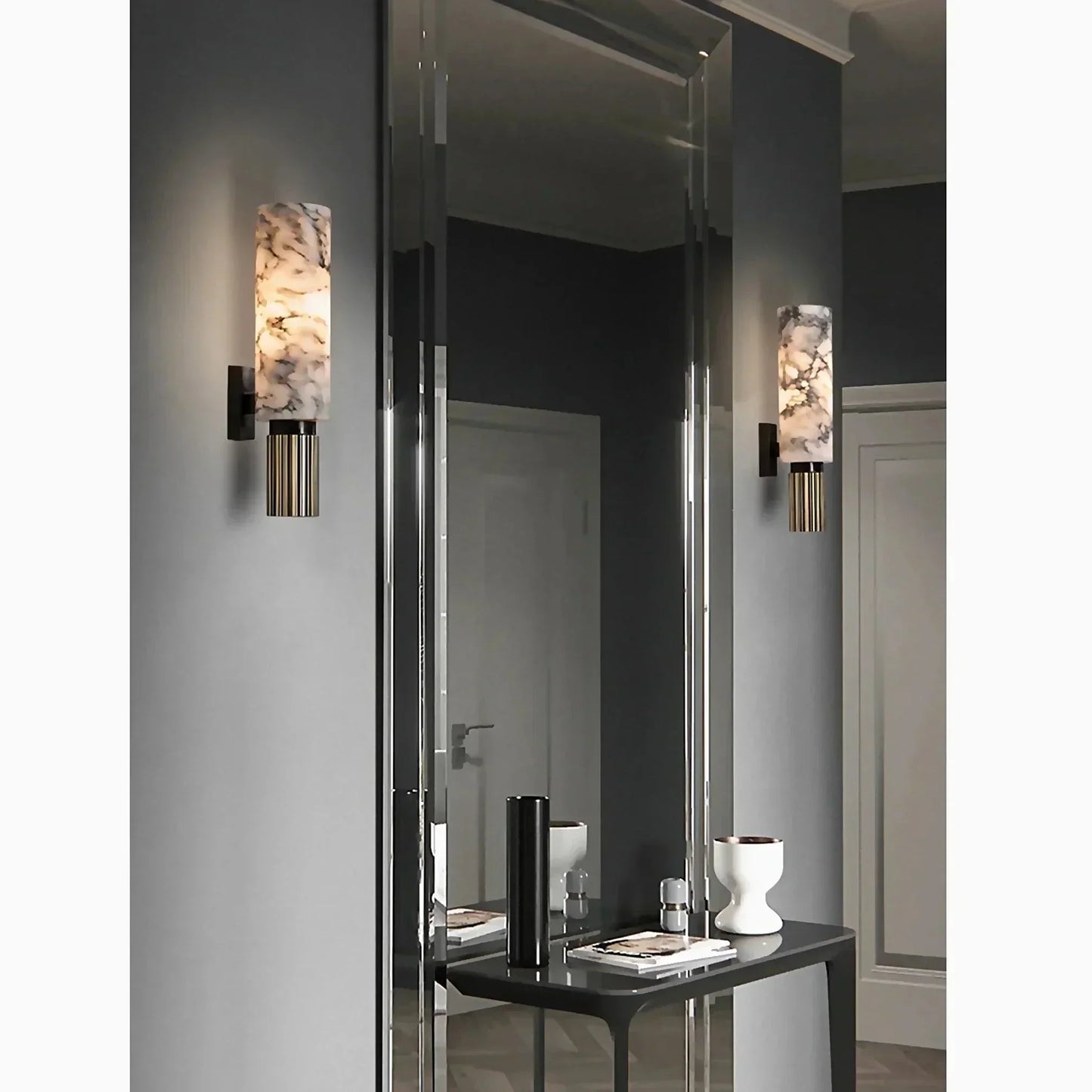 Elegant vägglampa i marmor och koppar LED – Lys upp ditt moderna utrymme med stil!