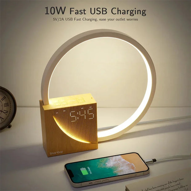 Elegant wooden touch control alarm clock lamp – Chic night light for your space
