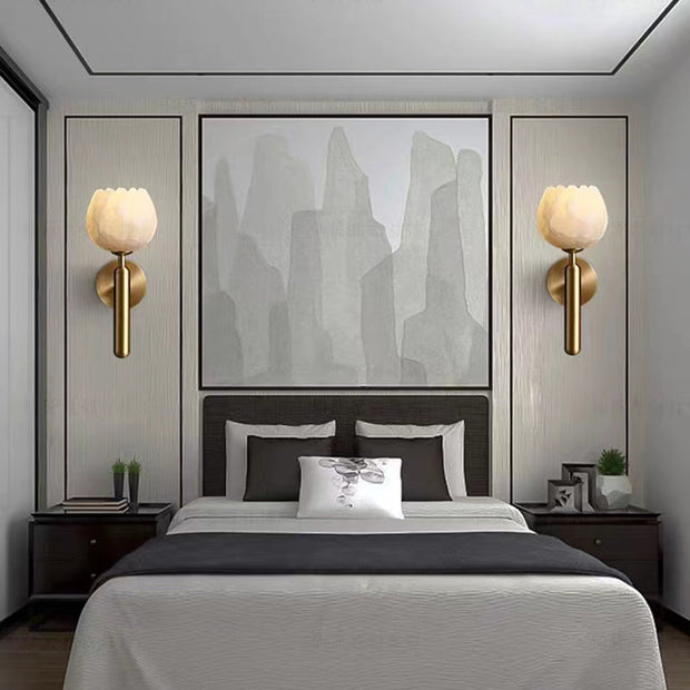 Elegant Pink Marble Wall Sconce – Stylish Marble and Copper Design with Integrated LED Lighting