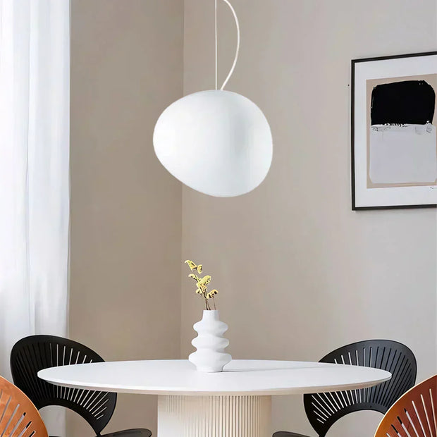 Elegant modern LED lamp with natural stone accents and opal glass