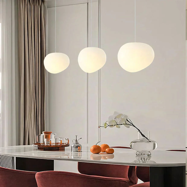 Elegant modern LED lamp with natural stone accents and opal glass