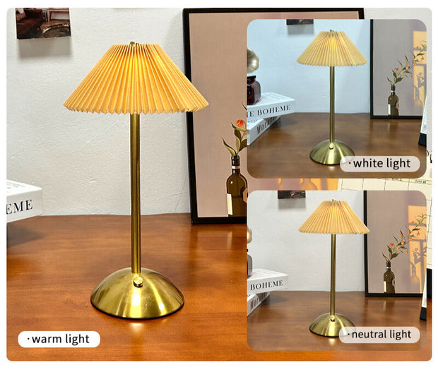 Elegant Scandinavian wireless table lamp - rechargeable LED with refined fabric lampshade