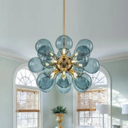 Superb blue spherical bubble chandelier - Contemporary pendant light with artistic glass design