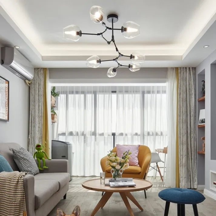 Sleek Sputnik Bifurcation Chandelier – Contemporary Elegance in Blown Glass and Metal