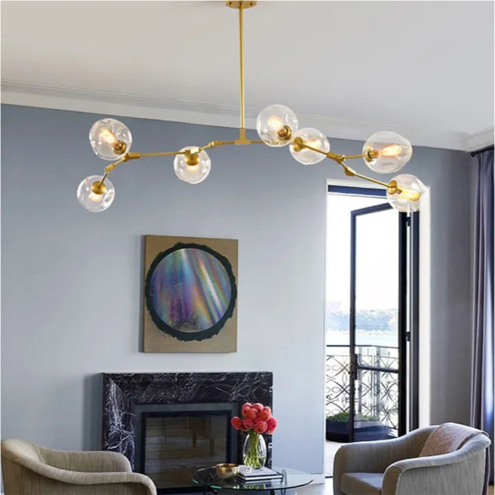 Sleek Sputnik Bifurcation Chandelier – Contemporary Elegance in Blown Glass and Metal