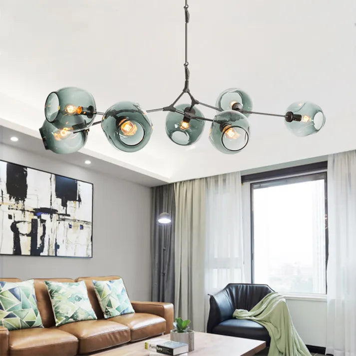 Sleek Sputnik Bifurcation Chandelier – Contemporary Elegance in Blown Glass and Metal