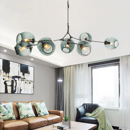 Sleek Sputnik Bifurcation Chandelier – Contemporary Elegance in Blown Glass and Metal