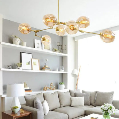 Sleek Sputnik Bifurcation Chandelier – Contemporary Elegance in Blown Glass and Metal