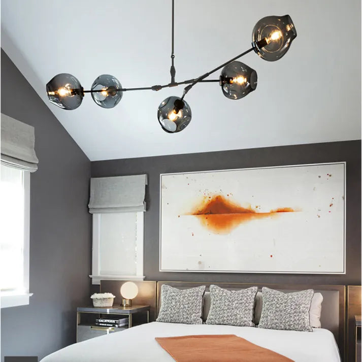 Sleek Sputnik Bifurcation Chandelier – Contemporary Elegance in Blown Glass and Metal