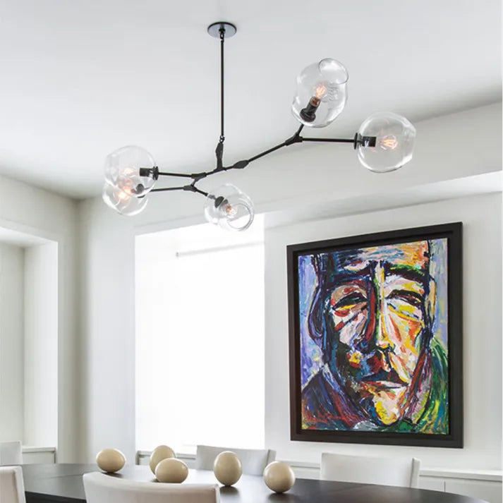 Sleek Sputnik Bifurcation Chandelier – Contemporary Elegance in Blown Glass and Metal