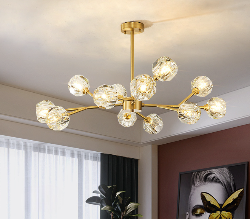 Chandelier Linéaire Élégant – Cubes en Verre Givré pour une Touche Moderne