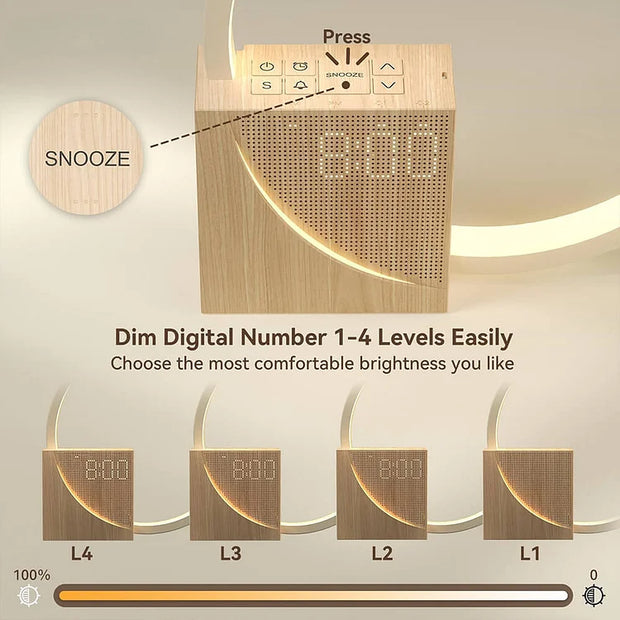 Elegant wooden touch control alarm clock lamp – Chic night light for your space