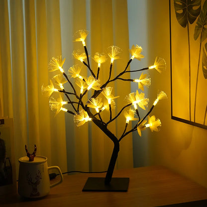 Lampe de table en forme d'arbre fleur en fibre optique enchanteresse – Adoptez une lueur blanche douce pour une ambiance élégante