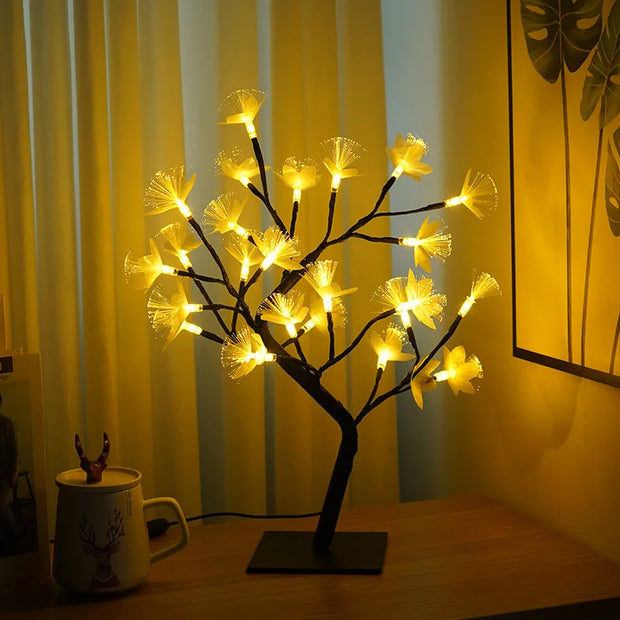 Table lamp in the shape of an enchanting fiber optic flower tree – Embrace a soft white glow for an elegant ambiance