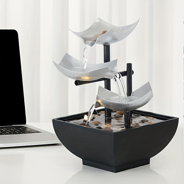 Compact LED tabletop fountain – Soothing cascade experience with enchanting ambient glow