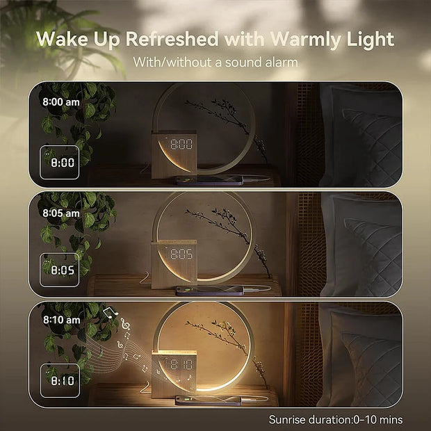 Elegant wooden touch control alarm clock lamp – Chic night light for your space