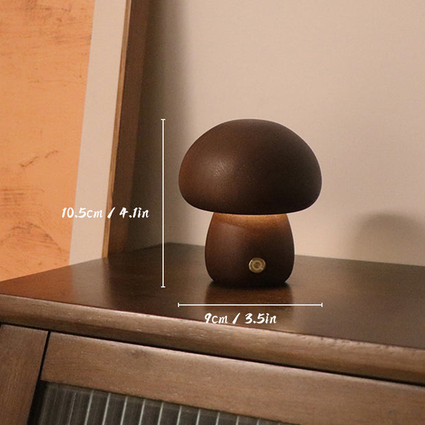 Eco-Friendly Wooden Mushroom Lamp with Touch Control – Rechargeable LED Charm