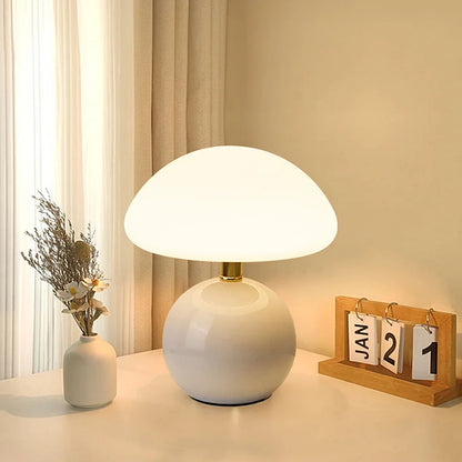 Lampe Champignon Crémeuse Chic Française – Style Vintage LED en Céramique Élégante et PVC avec Luminosité Dimmable