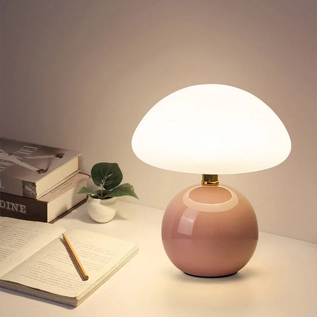 Creamy Chic Mushroom Lamp French Style – Elegant Vintage LED in Ceramic and PVC with Dimmable Brightness