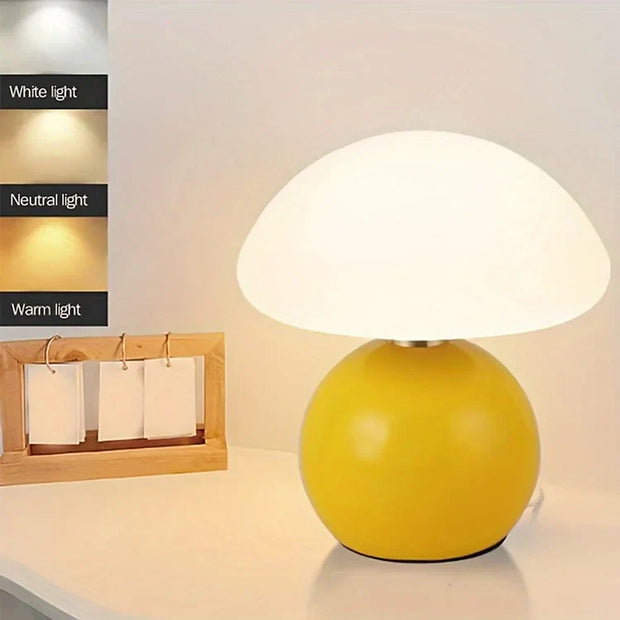 Creamy Chic Mushroom Lamp French Style – Elegant Vintage LED in Ceramic and PVC with Dimmable Brightness