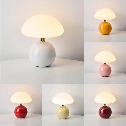 Lampe Champignon Crémeuse Chic Française – Style Vintage LED en Céramique Élégante et PVC avec Luminosité Dimmable