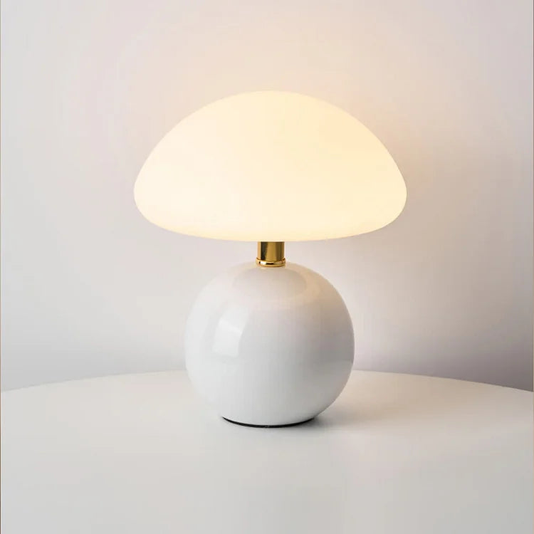 Lampe Champignon Crémeuse Chic Française – Style Vintage LED en Céramique Élégante et PVC avec Luminosité Dimmable
