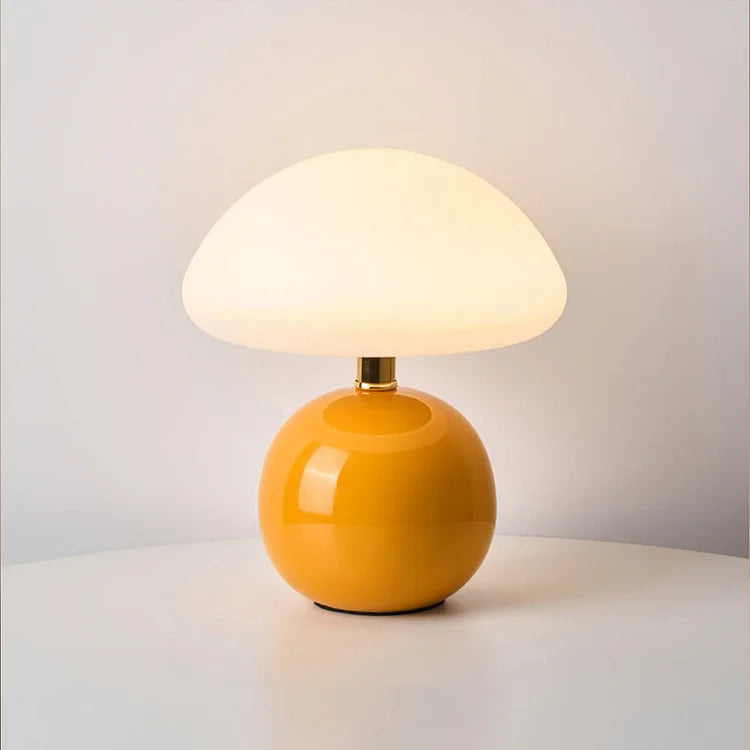 Lampe Champignon Crémeuse Chic Française – Style Vintage LED en Céramique Élégante et PVC avec Luminosité Dimmable