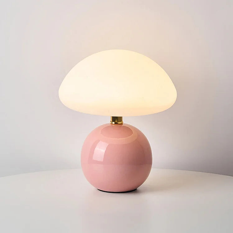 Lampe Champignon Crémeuse Chic Française – Style Vintage LED en Céramique Élégante et PVC avec Luminosité Dimmable