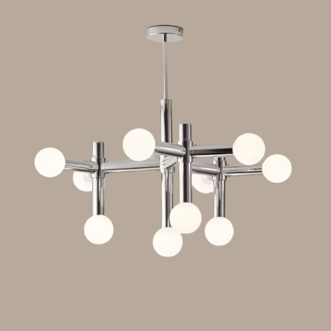 Elegante Scandinavische glazen bolvormige kroonluchter – Stijlvolle moderne hanglamp met een chique chromen afwerking