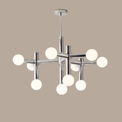 Elegante Scandinavische glazen bolvormige kroonluchter – Stijlvolle moderne hanglamp met een chique chromen afwerking