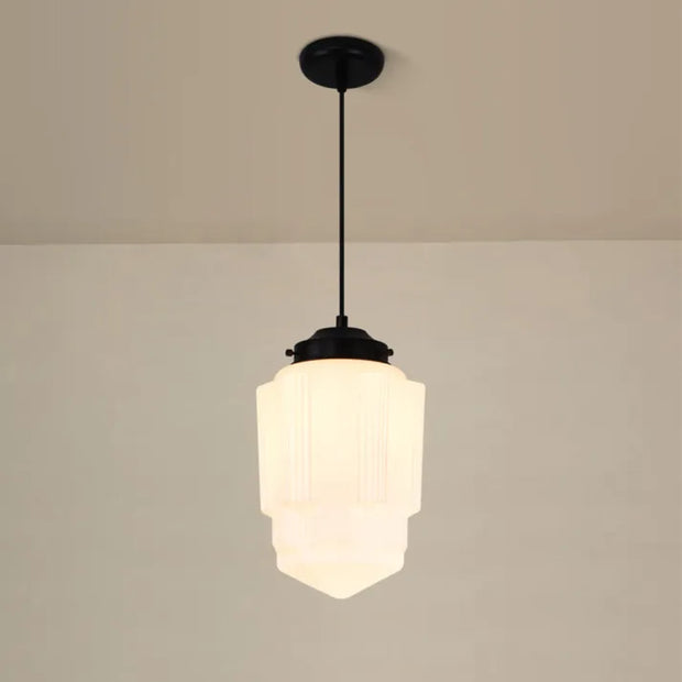 Élégante suspension en verre blanc givré géométrique inspirée des vintage – Une touche d'élégance pour votre espace